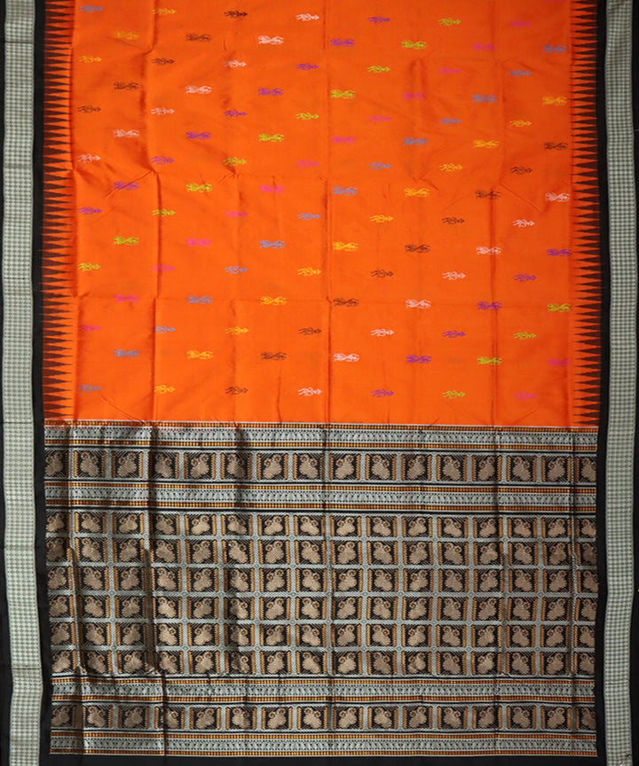 Orange black handloom silk bomkai saree