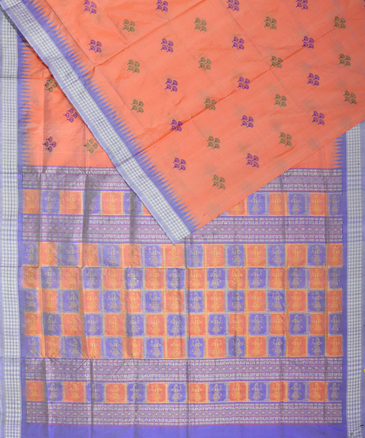 Light orange sky blue handloom bomkai silk saree