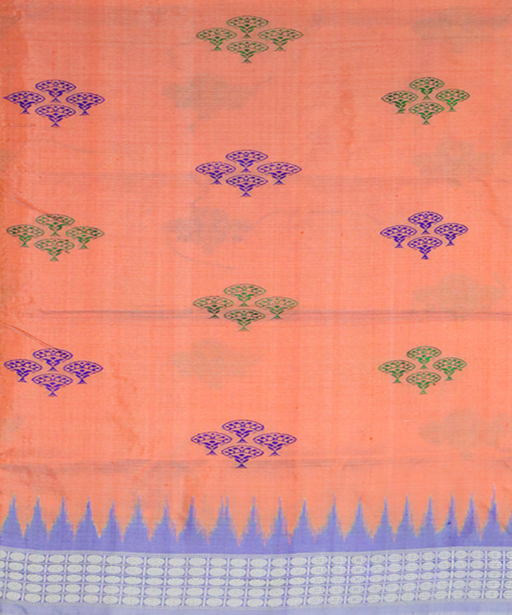 Light orange sky blue handloom bomkai silk saree