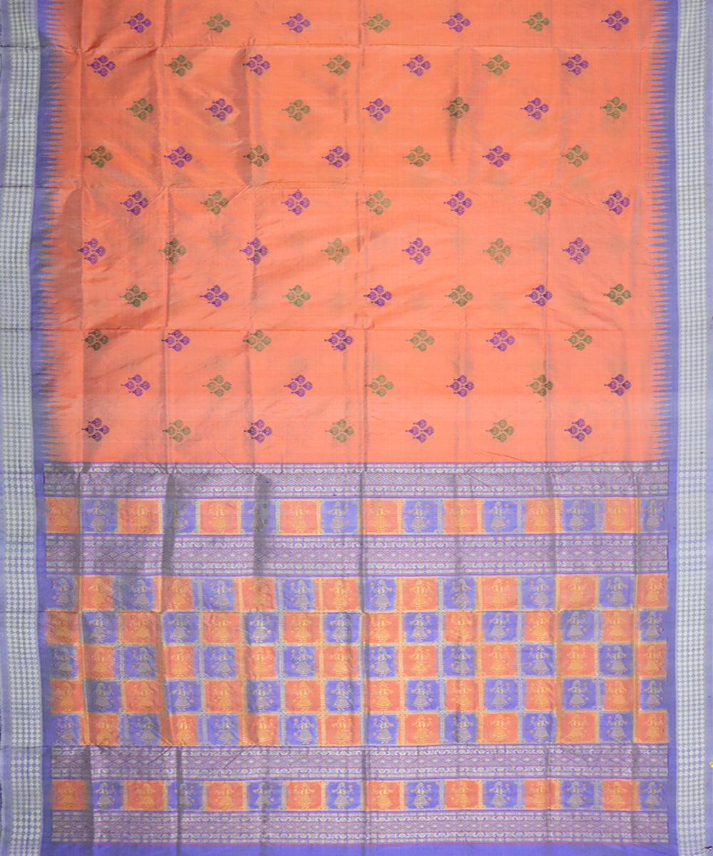 Light orange sky blue handloom bomkai silk saree