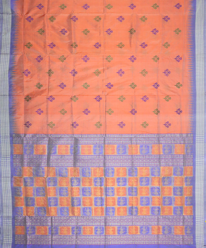 Light orange sky blue handloom bomkai silk saree