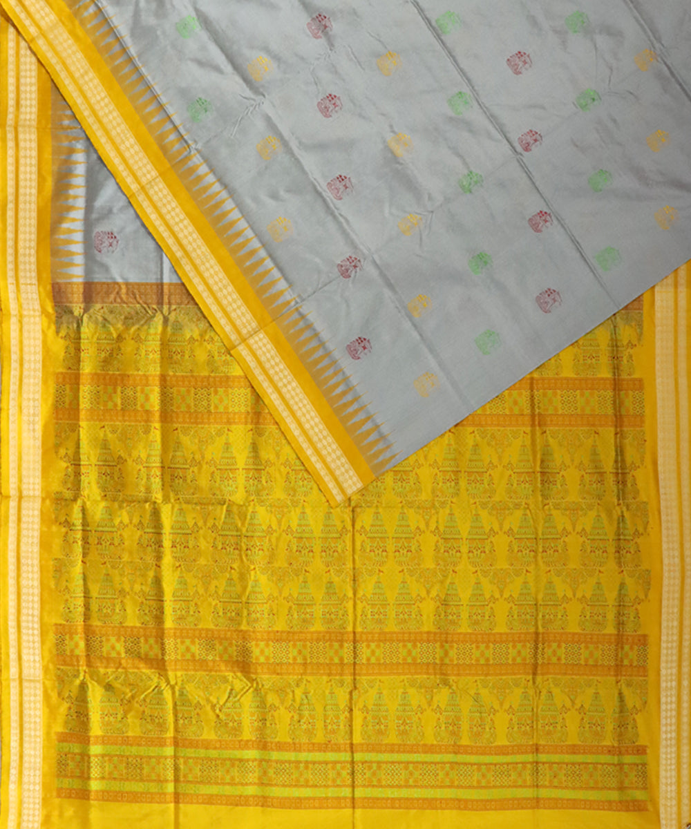 Grey yellow silk handloom bomkai saree