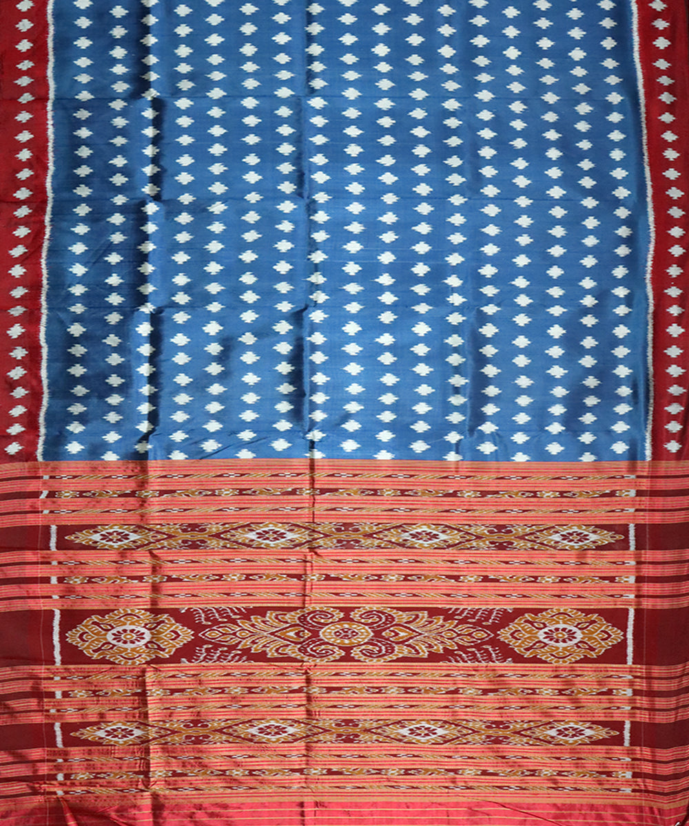Dark turquoise maroon silk handloom khandua saree