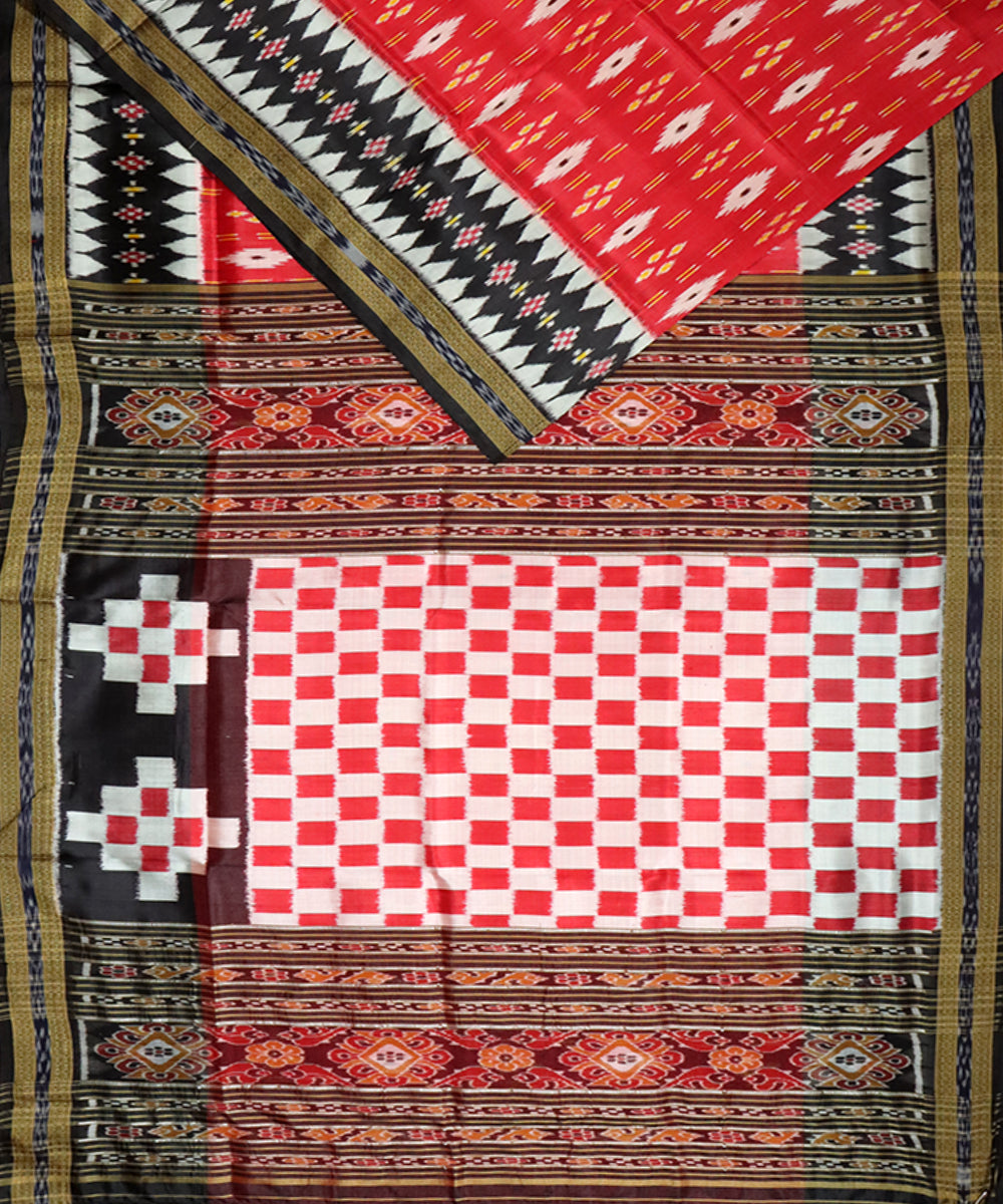 Red black silk handloom khandua saree