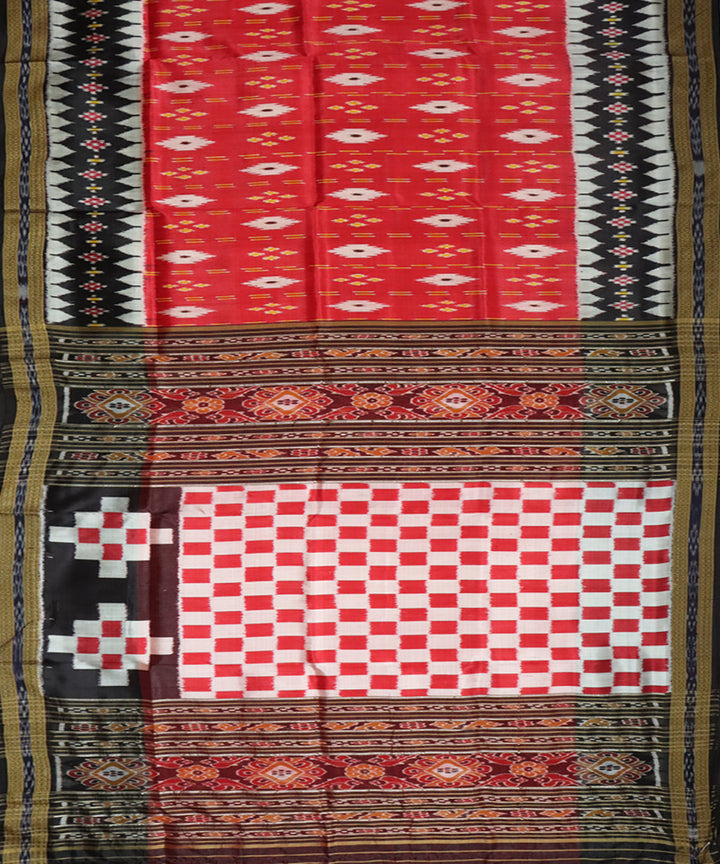 Red black silk handloom khandua saree