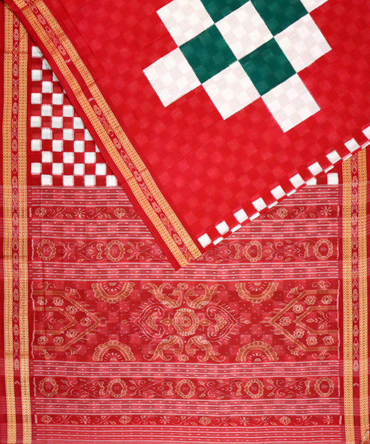 Red green cotton handloom patli sambalpuri double ikat saree