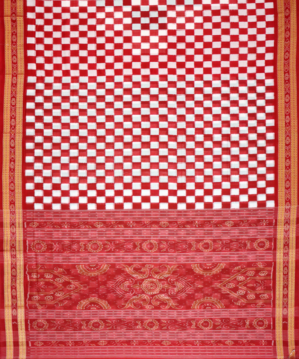 Red green cotton handloom patli sambalpuri double ikat saree