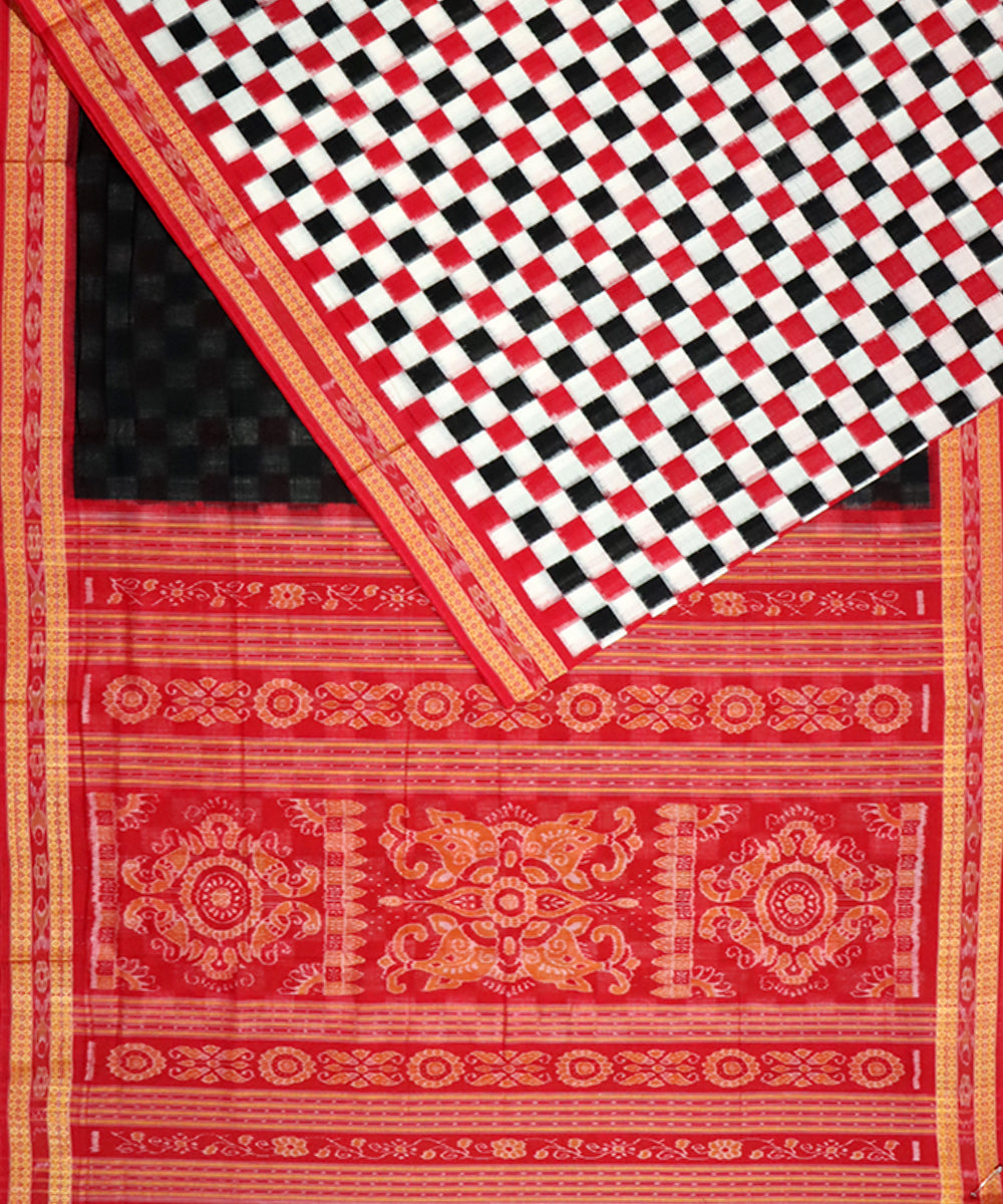 Red black cotton double ikat handloom sambalpuri saree