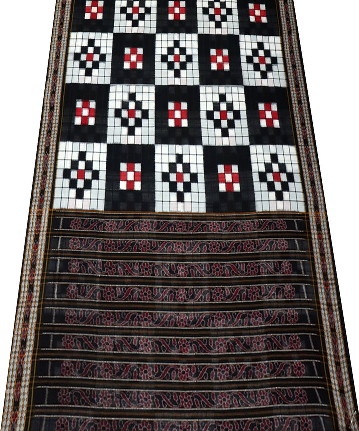 Offwhite black cotton double ikat sambalpuri handloom saree