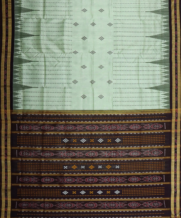 Light green dark brown cotton silk handloom bomkai saree