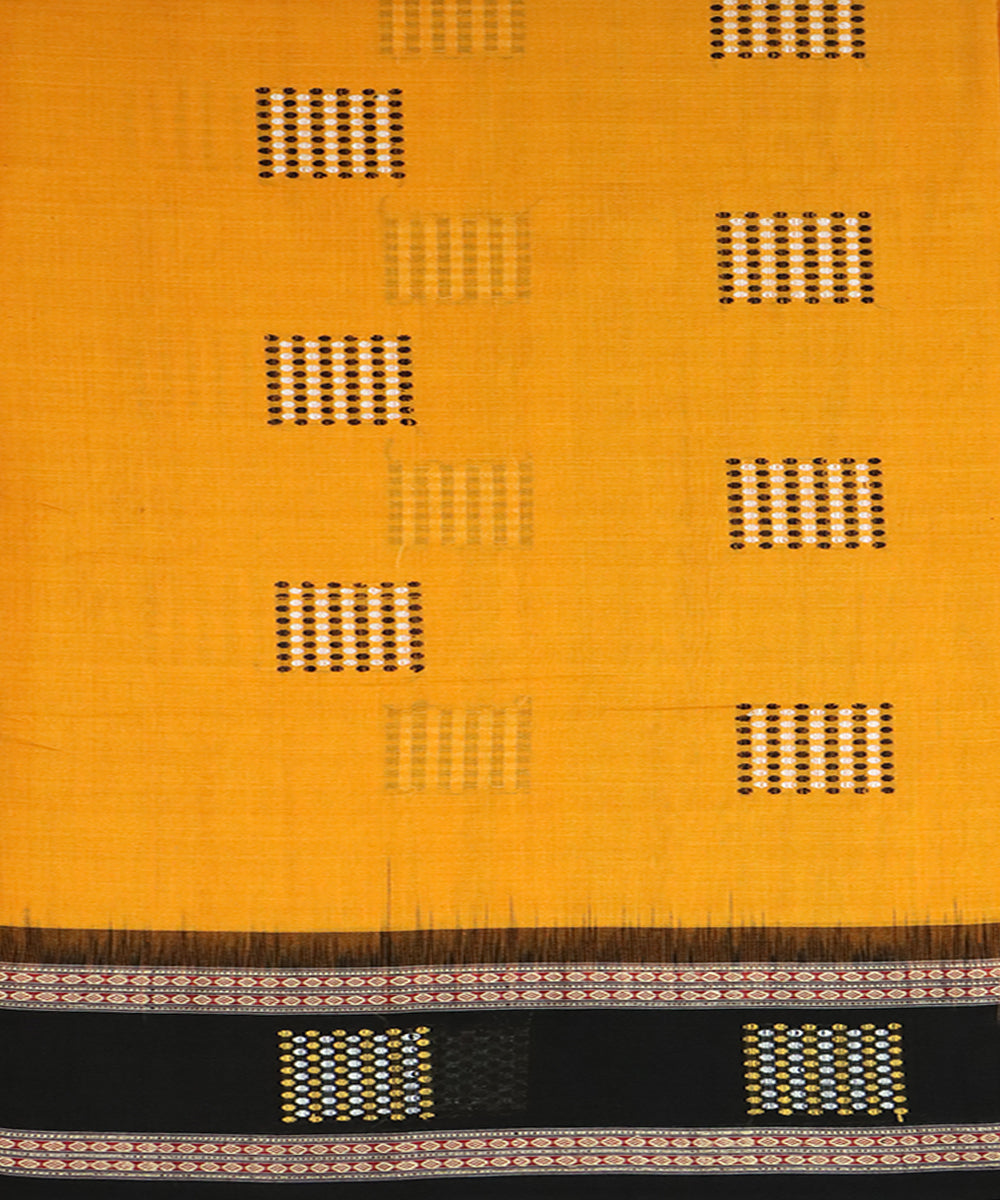 Yellow black cotton handloom bomkai saree