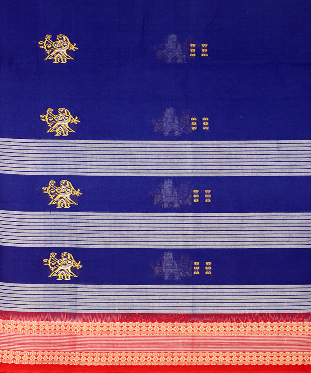 Navy blue red handloom bomkai cotton saree