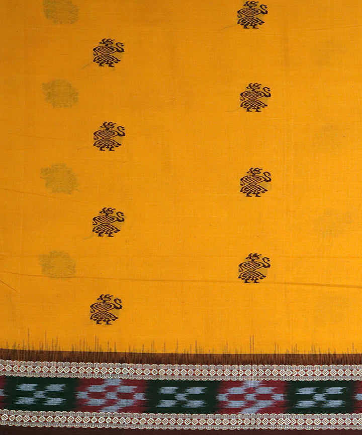 Yellow maroon cotton handloom bomkai saree