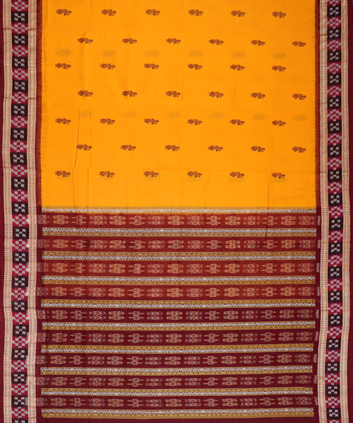 Yellow maroon cotton handloom bomkai saree