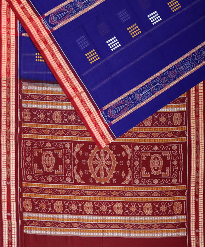 Navy blue maroon cotton handloom bomkai saree