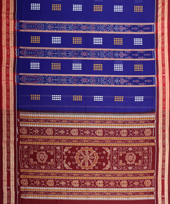 Navy blue maroon cotton handloom bomkai saree