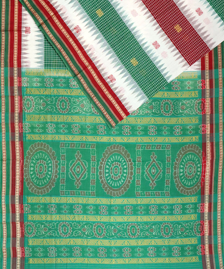 Multicolor green cotton handloom bomkai saree