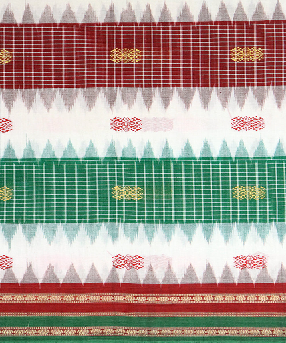 Multicolor green cotton handloom bomkai saree