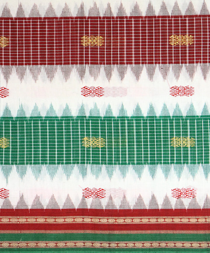 Multicolor green cotton handloom bomkai saree