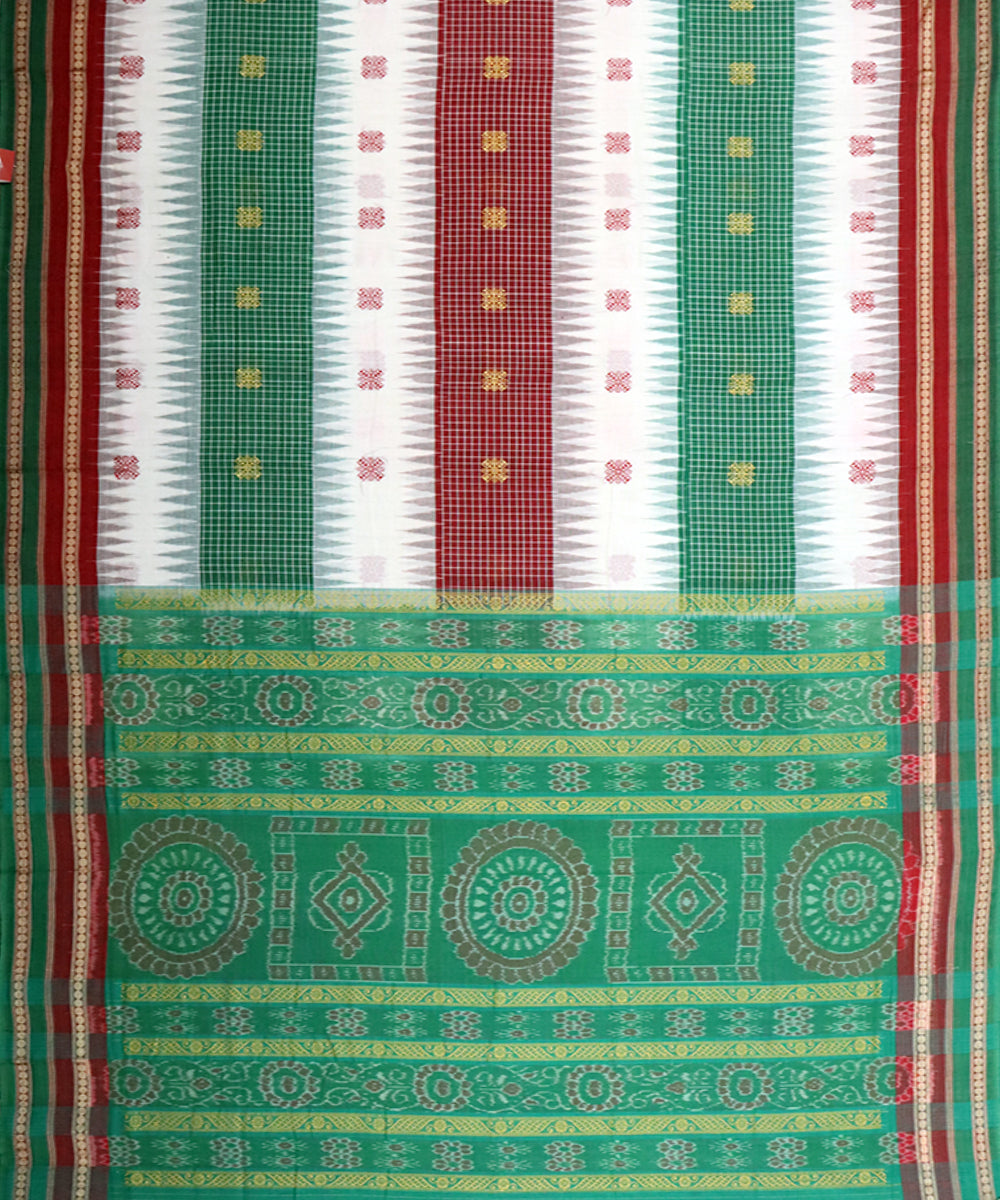 Multicolor green cotton handloom bomkai saree