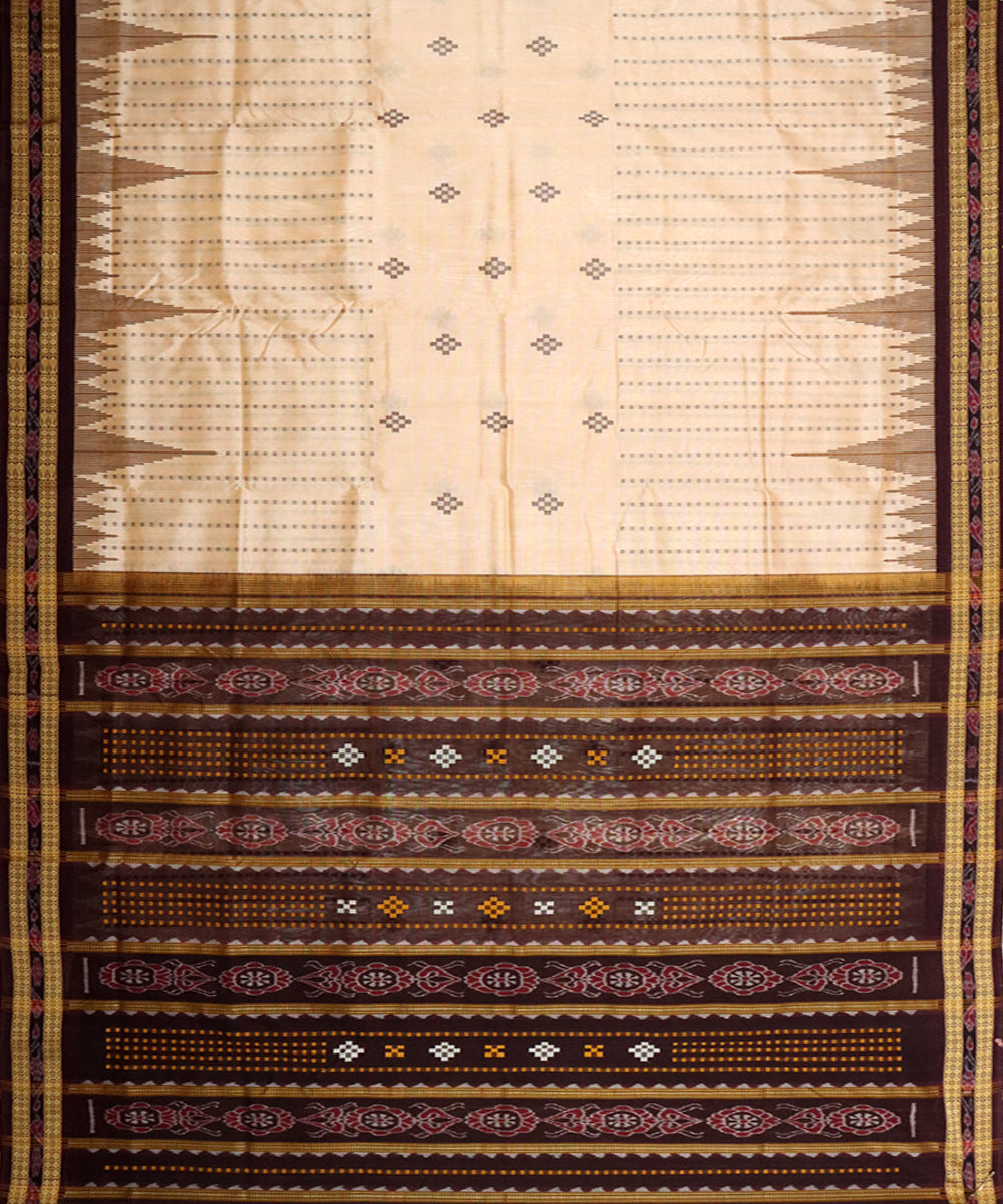 Beige dark brown cotton silk handloom bomkai saree