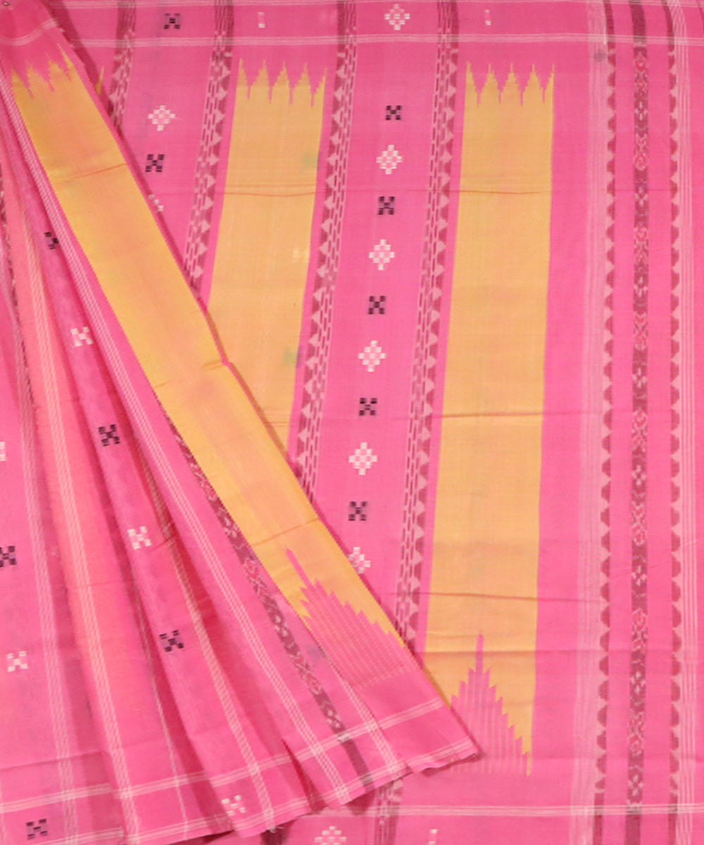 Yellow pink cotton silk handloom saree
