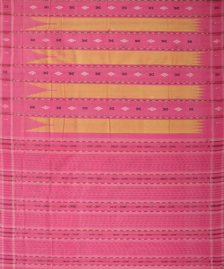 Yellow pink cotton silk handloom saree