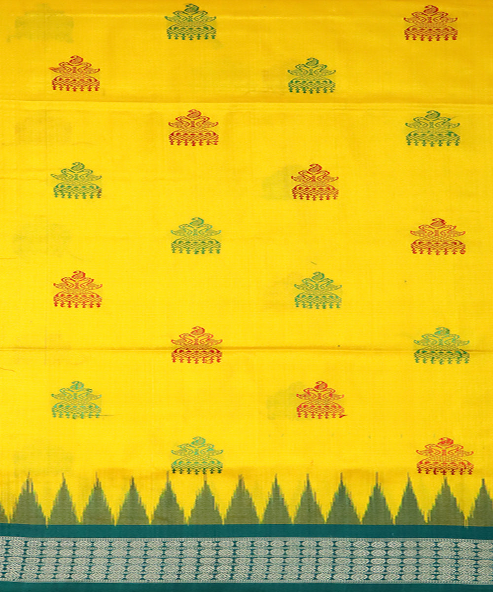 Yellow green silk handloom bomkai saree