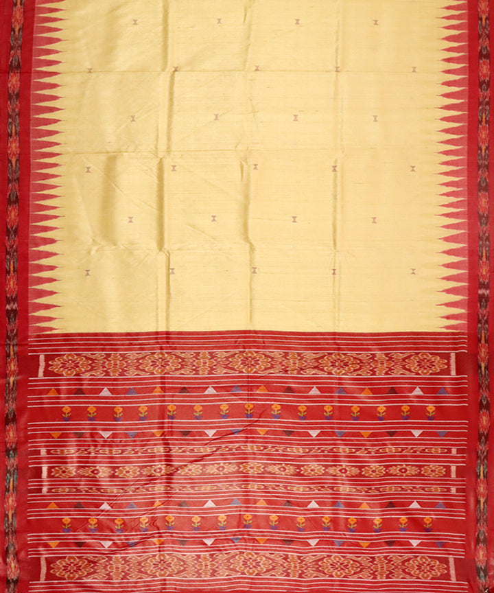 Beige red gopalpur tussar silk handloom saree