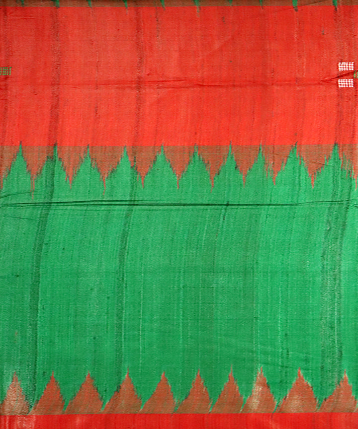 Dark green red gopalpur tussar silk handloom saree