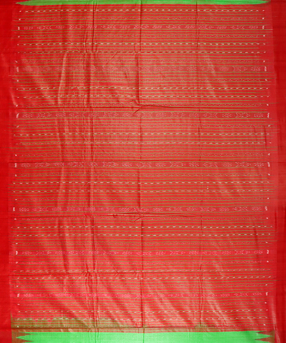 Light green red gopalpur tussar silk handloom saree