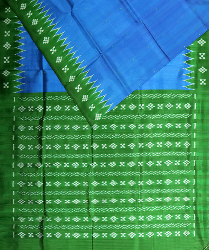 Sky blue green silk handloom khandua saree