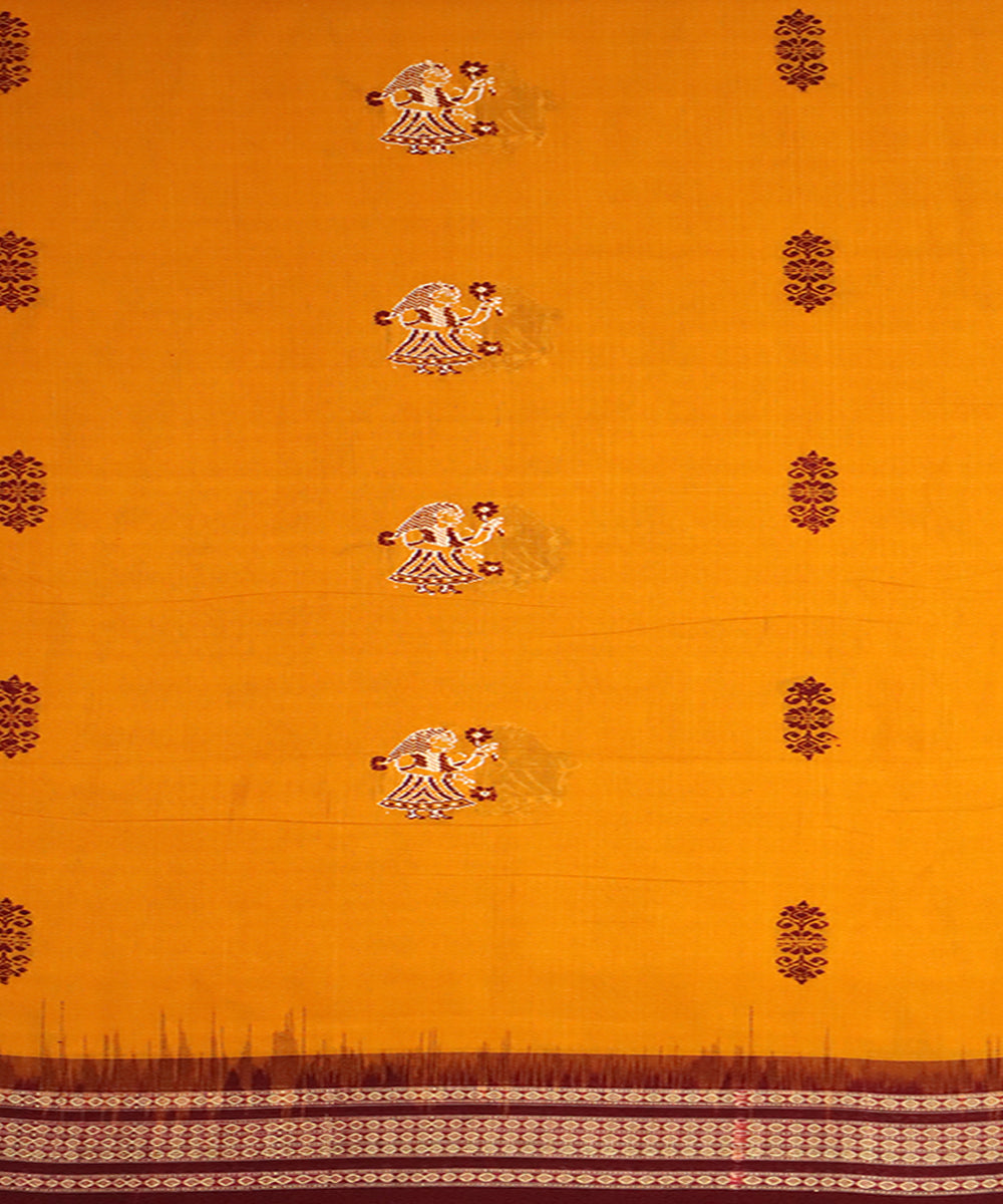 Yellow maroon bomkai cotton handloom saree