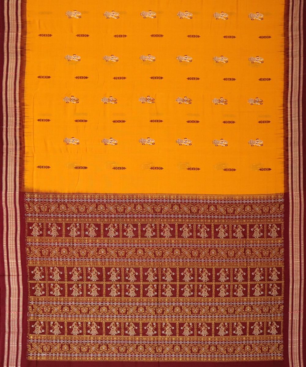Yellow maroon bomkai cotton handloom saree