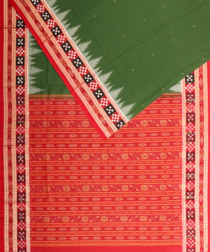 Teal green red cotton handloom sambalpuri saree