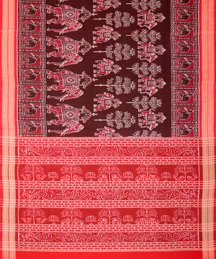 Brown red cotton sambalpuri handloom saree