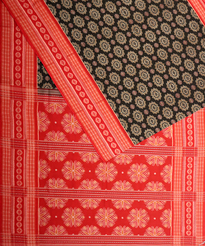 Black red cotton handloom sambalpuri saree