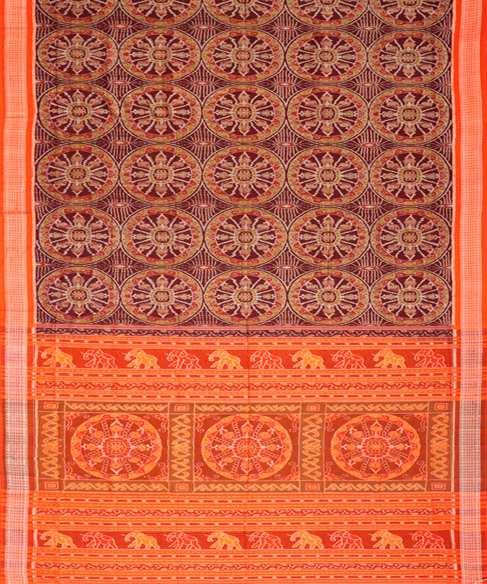 Brown orange cotton handloom sambalpuri saree