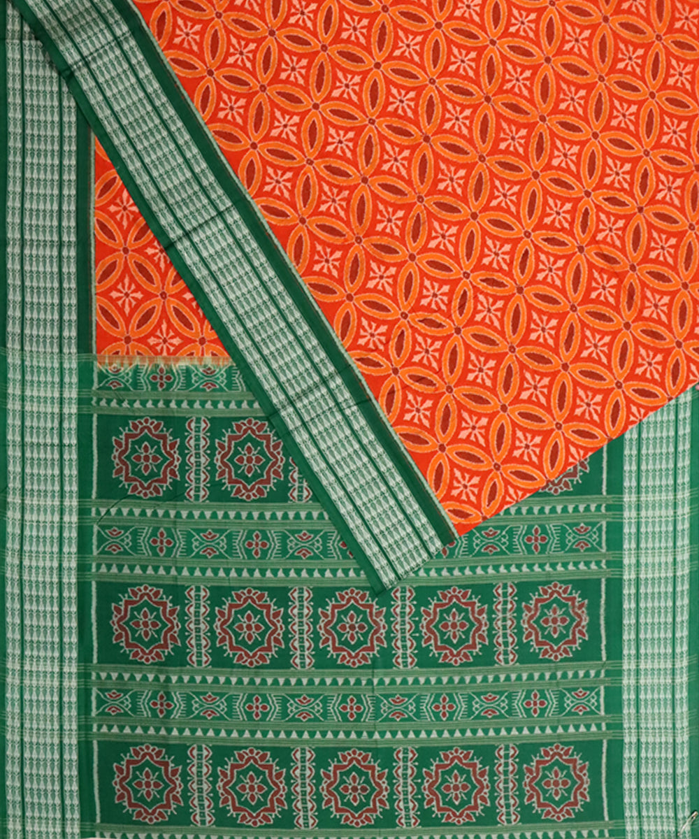 Orange green cotton handloom sambalpuri saree