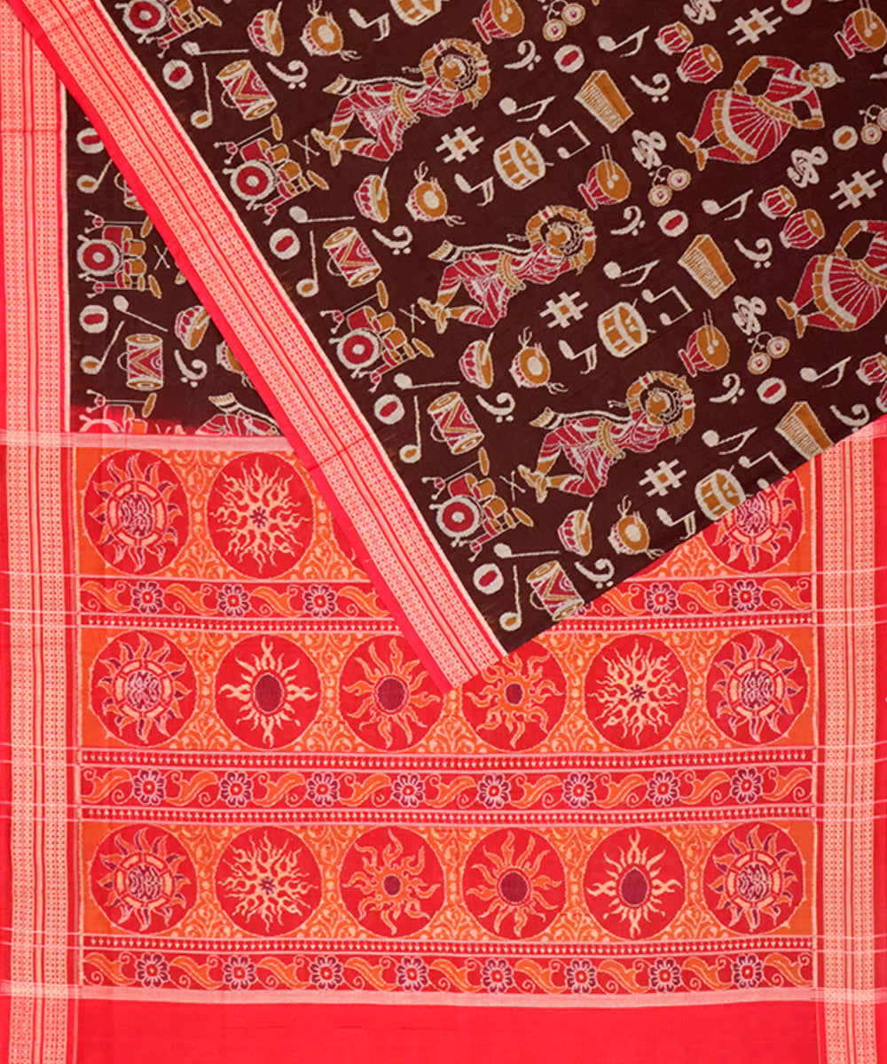 Brown red cotton handloom sambalpuri saree