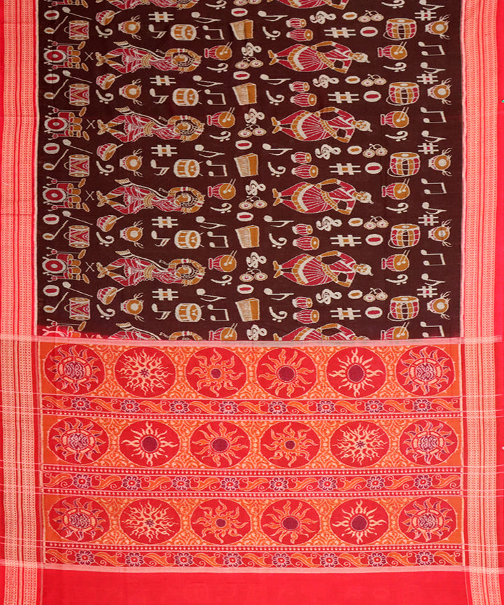 Brown red cotton handloom sambalpuri saree