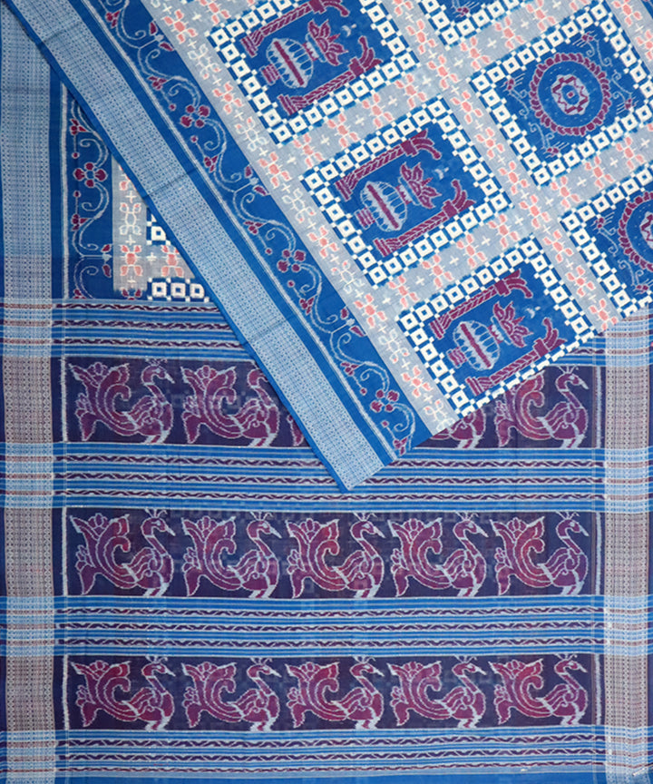 Brown copper sulphate blue cotton handloom sambalpuri saree