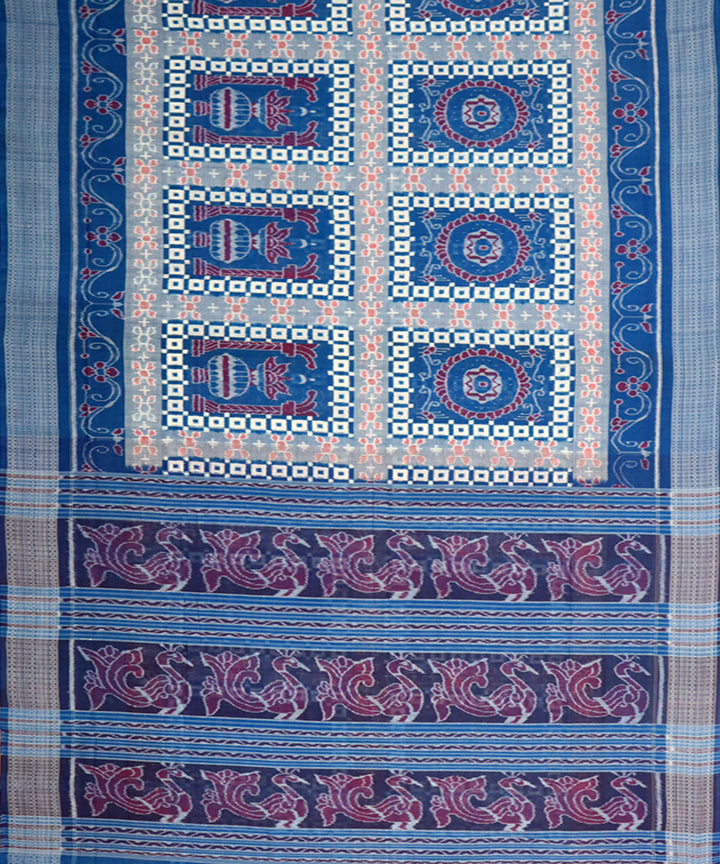 Brown copper sulphate blue cotton handloom sambalpuri saree