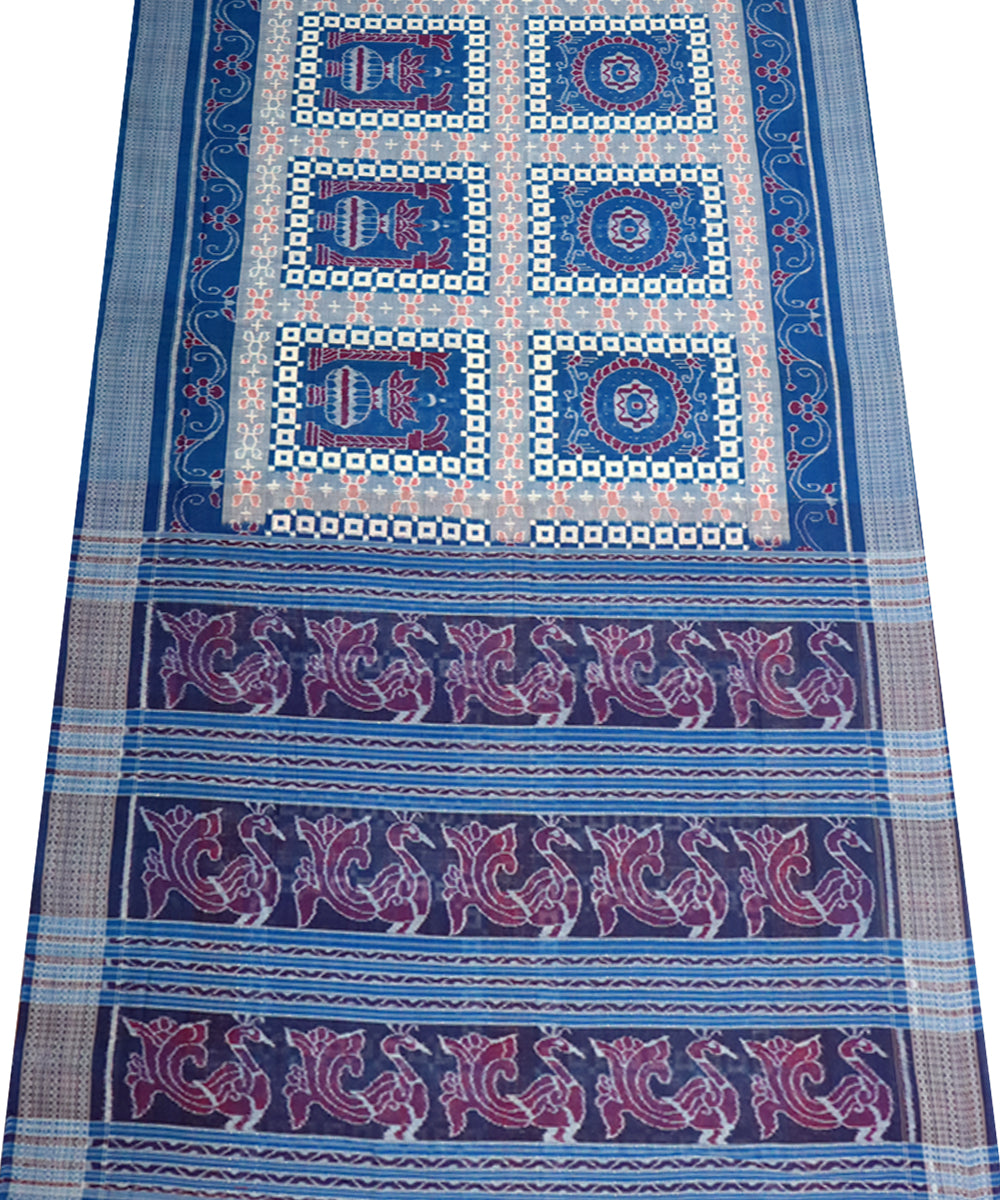 Brown copper sulphate blue cotton handloom sambalpuri saree