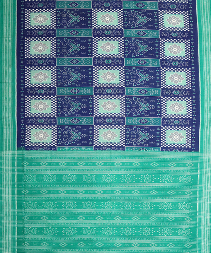 Cadmium blue green cotton handloom sambalpuri saree