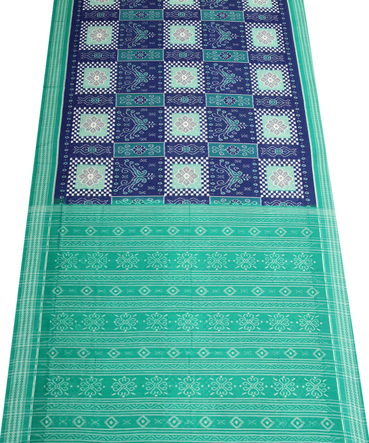 Cadmium blue green cotton handloom sambalpuri saree