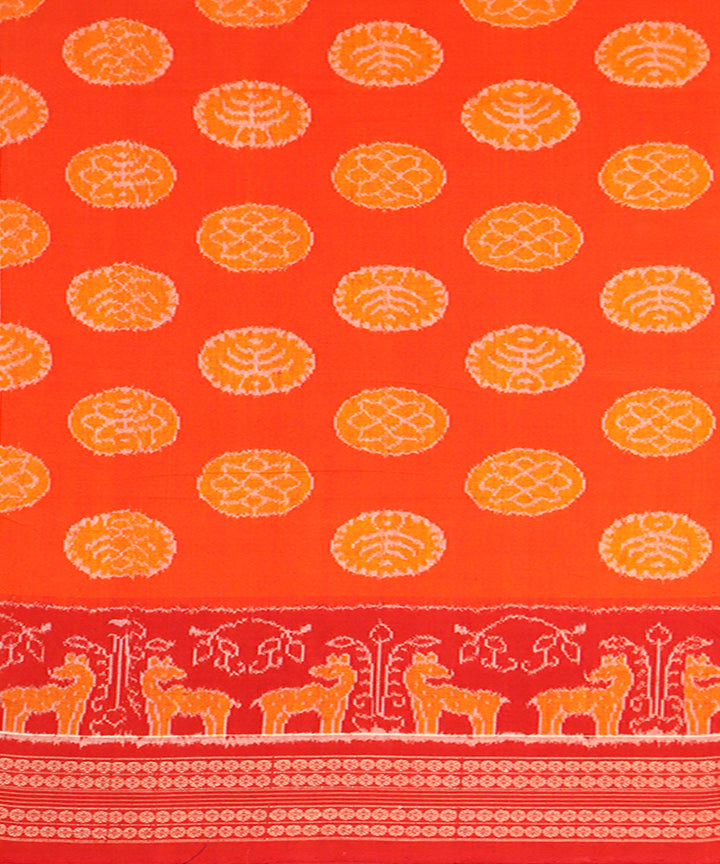 Orange red cotton handloom sambalpuri saree