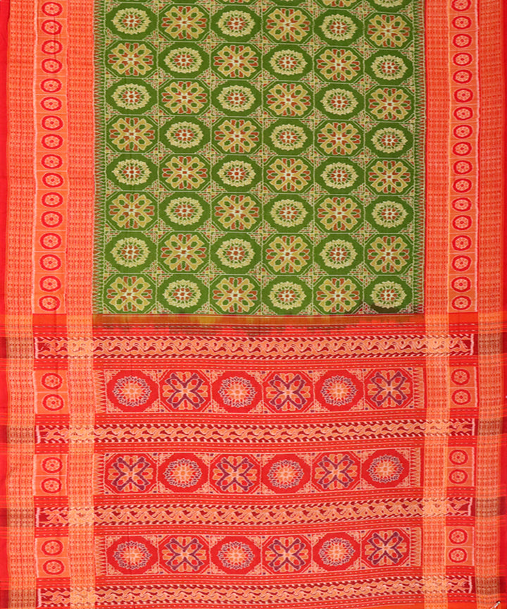 Olive green red cotton handloom sambalpuri saree