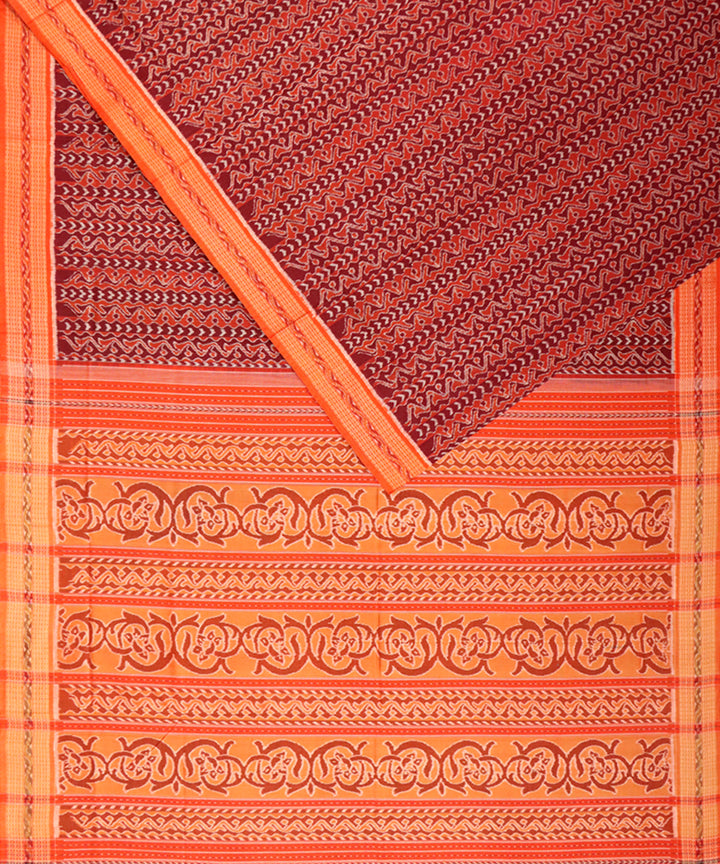 Maroon orange cotton handloom sambalpuri saree