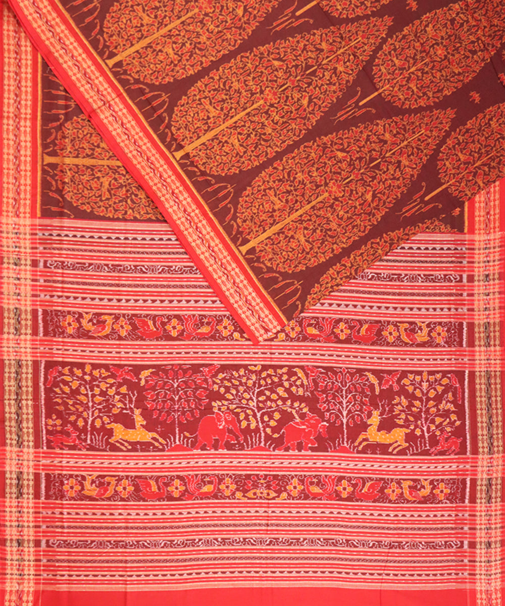 Deep carmine red cotton handloom sambalpuri saree